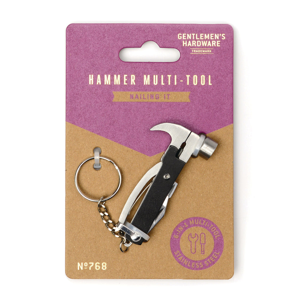 Gentlemen's Hardware Hammer Multi-Tool on card packaging, front view.