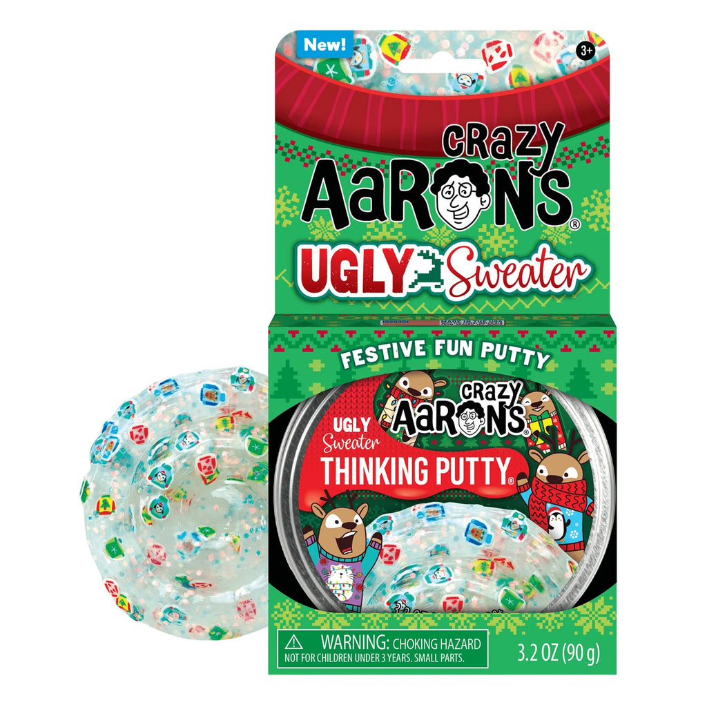 Crazy Aaron's Ugly Sweater Holiday Christmas festive fun thinking putty swirl with packaging.