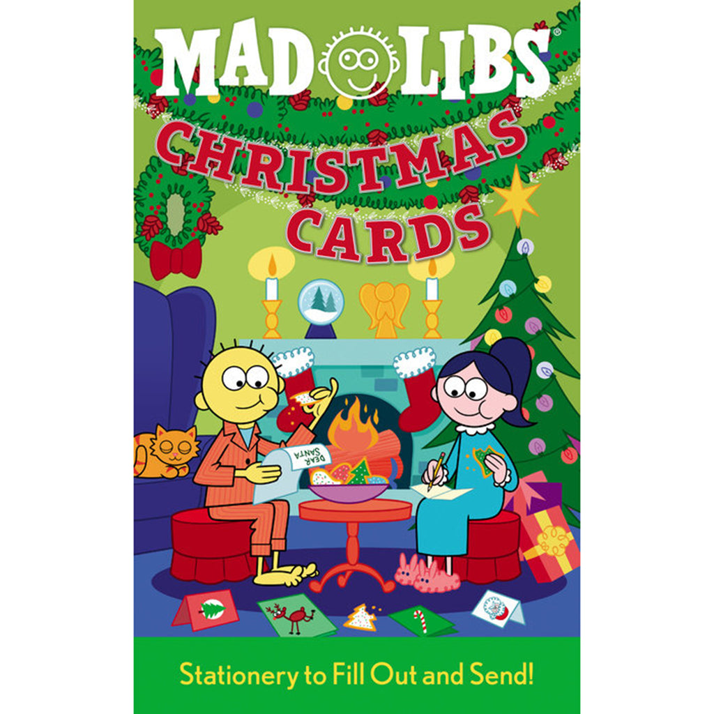 Penguin Random House Mad Libs Christmas Cards with stationery to fill out and send, paperback front cover.
