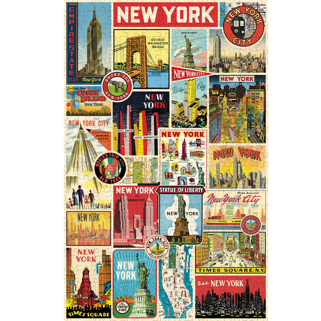500 piece Cavallini & Co New York Collage Vintage Jigsaw Puzzle completed.