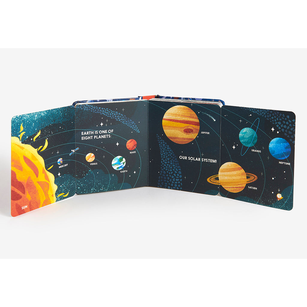 Spaceblock baby board book gatefold showing our solar system.
