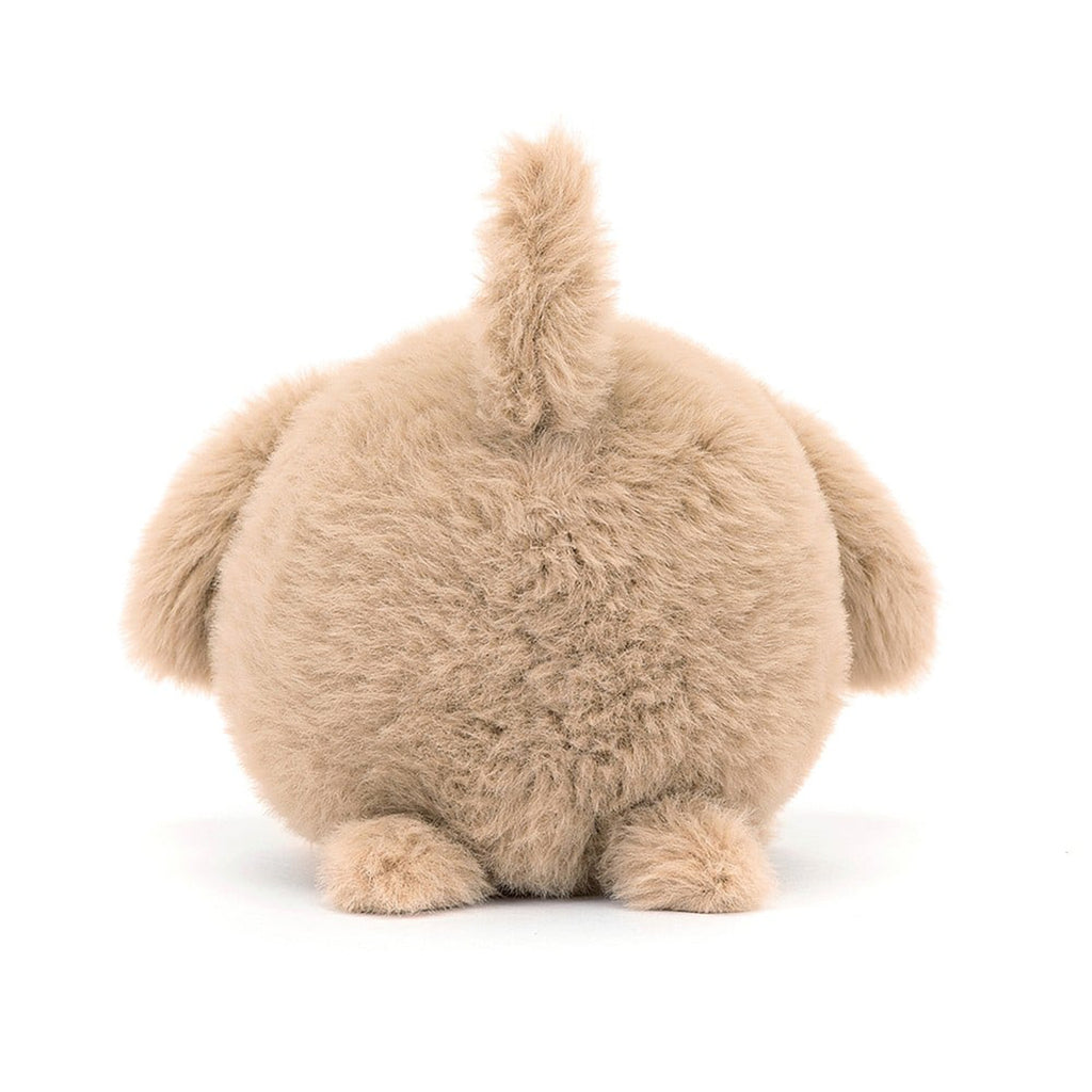 Jellycat Caboodle Puppy plush toy with tan fur, back view.