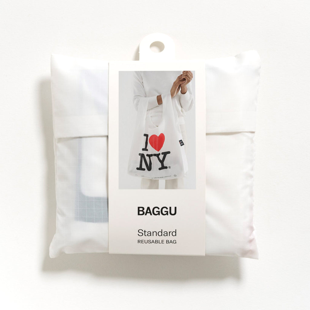 baggu standard ripstop nylon reusable shopping bag i love new york in packaging