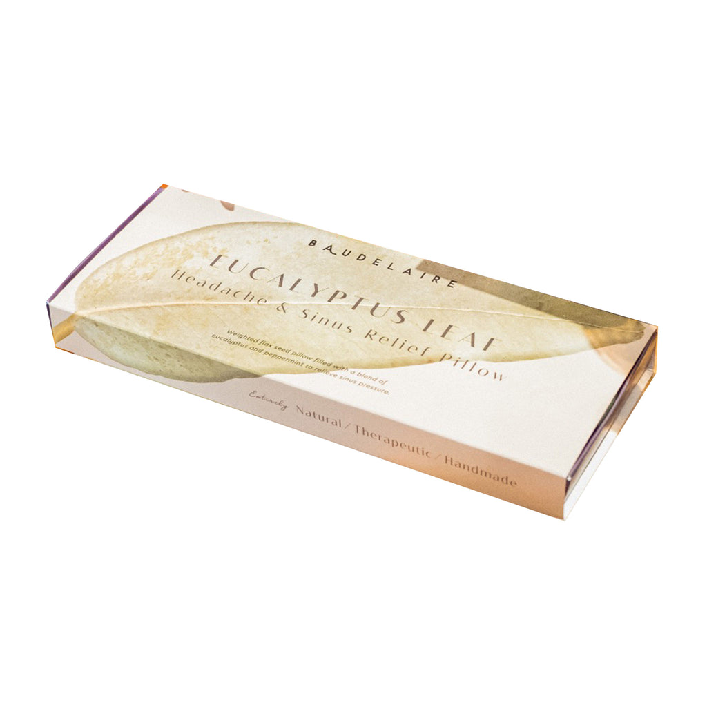 baudelaire eucalyptus leaf headache and sinus relief eye pillow in packaging