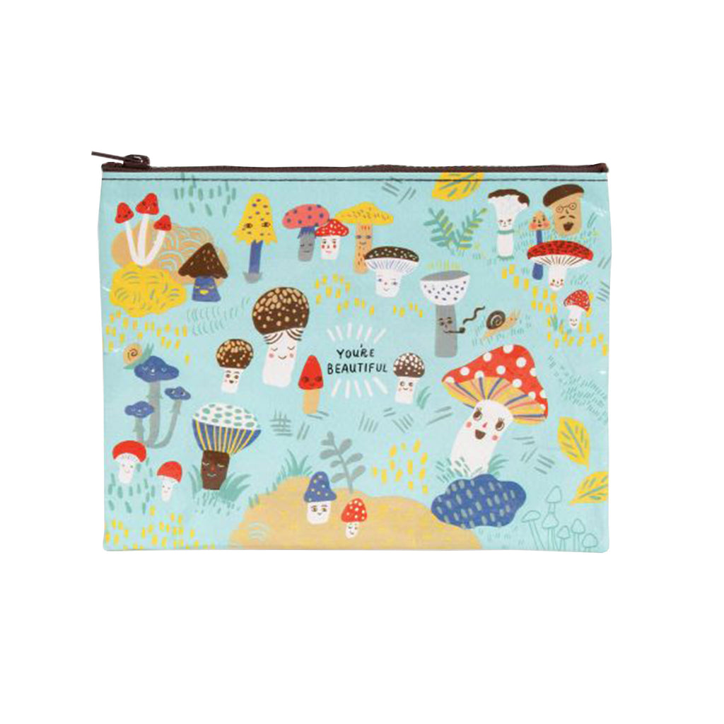 blue q cute lil mushrooms "you're beautiful" zipper pouch