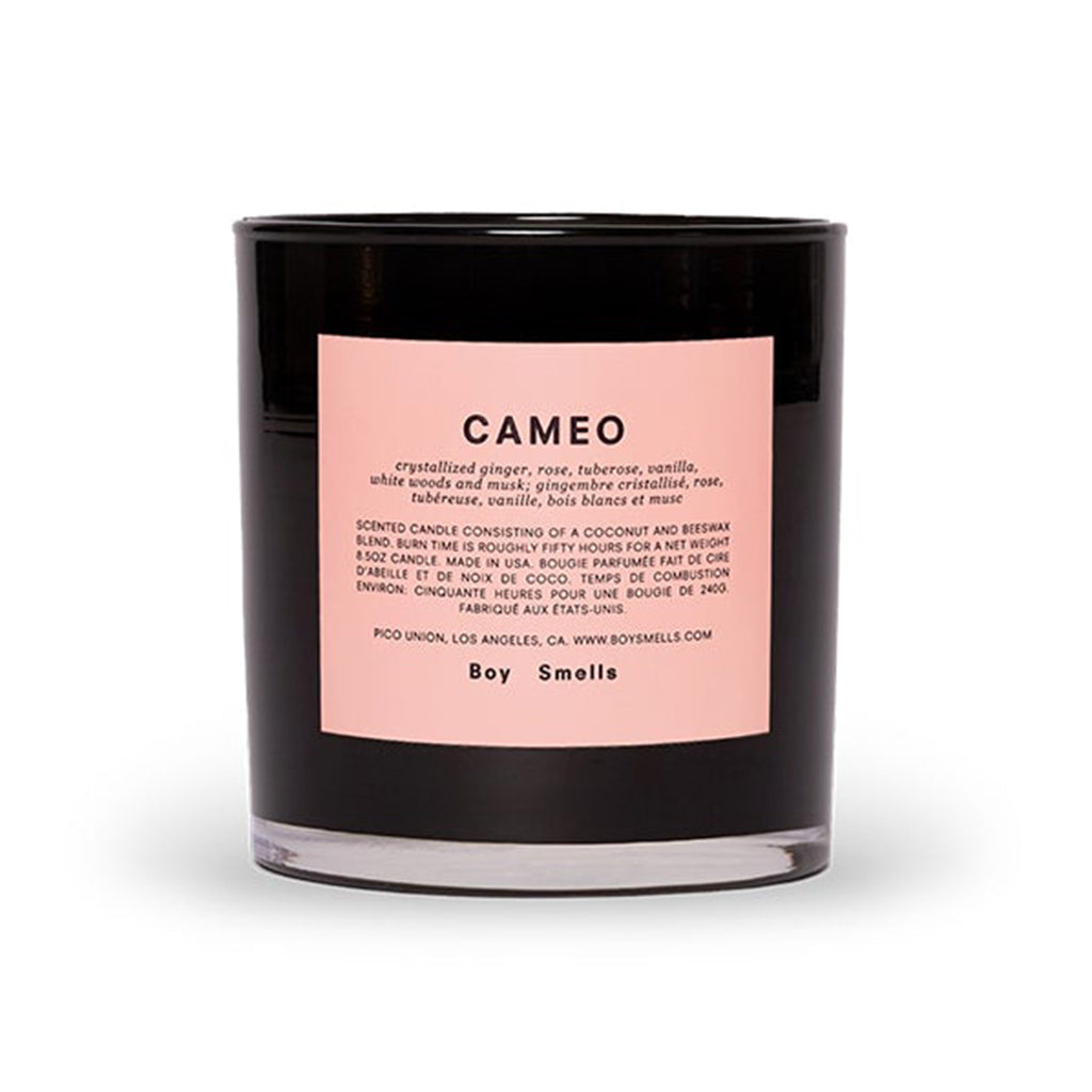 boy smells cameo scented coconut beeswax blend candle in black glass tumbler