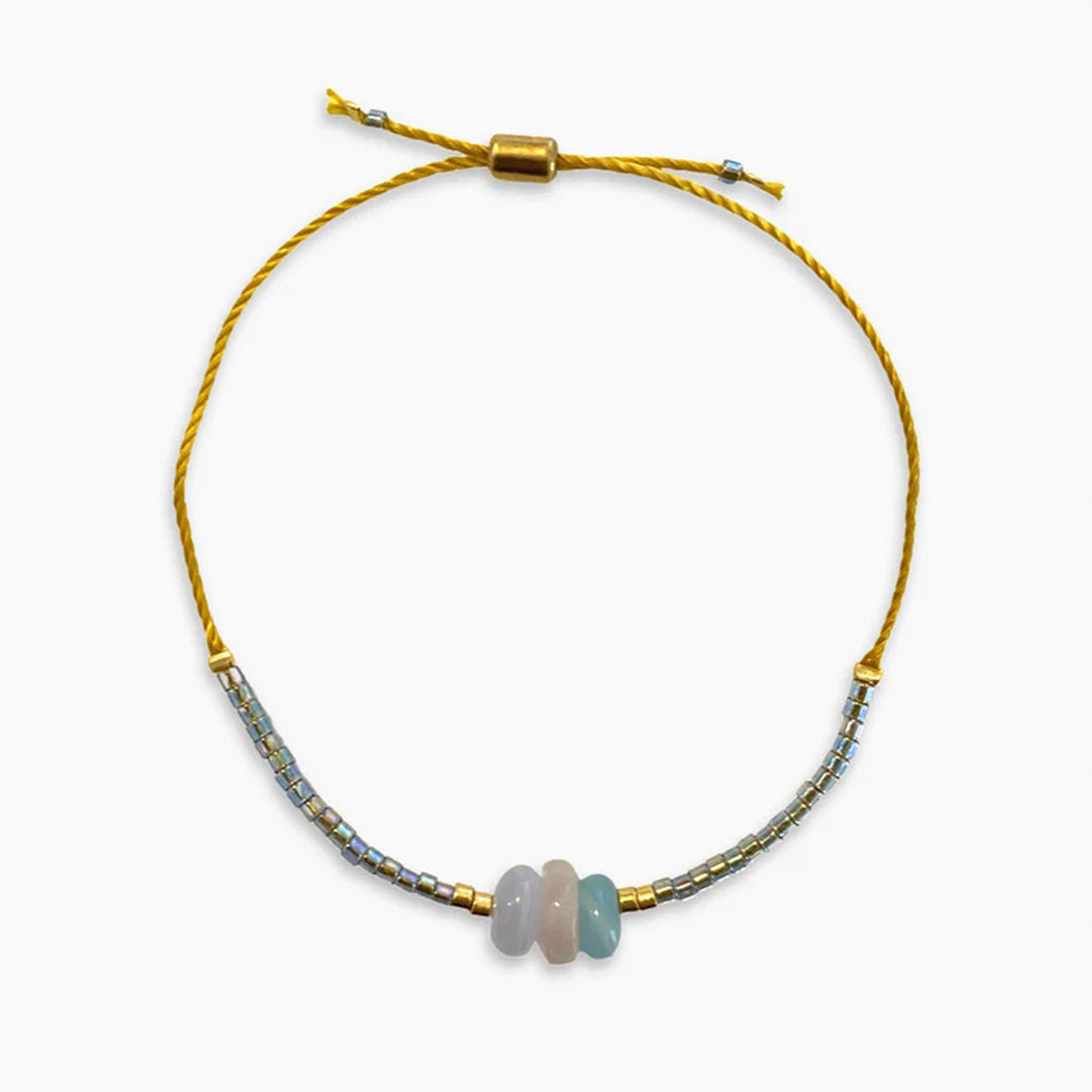Cast of Stones Calming & Anti-Anxiety Bracelet with Amazonite, Rose Quartz and Blue Lace Agate stones with adjustable slide clasp.