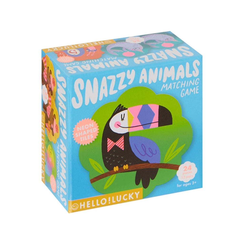 CR Gibson x Hello!Lucky Snazzy Animals Memory Matching Game box front angle view.