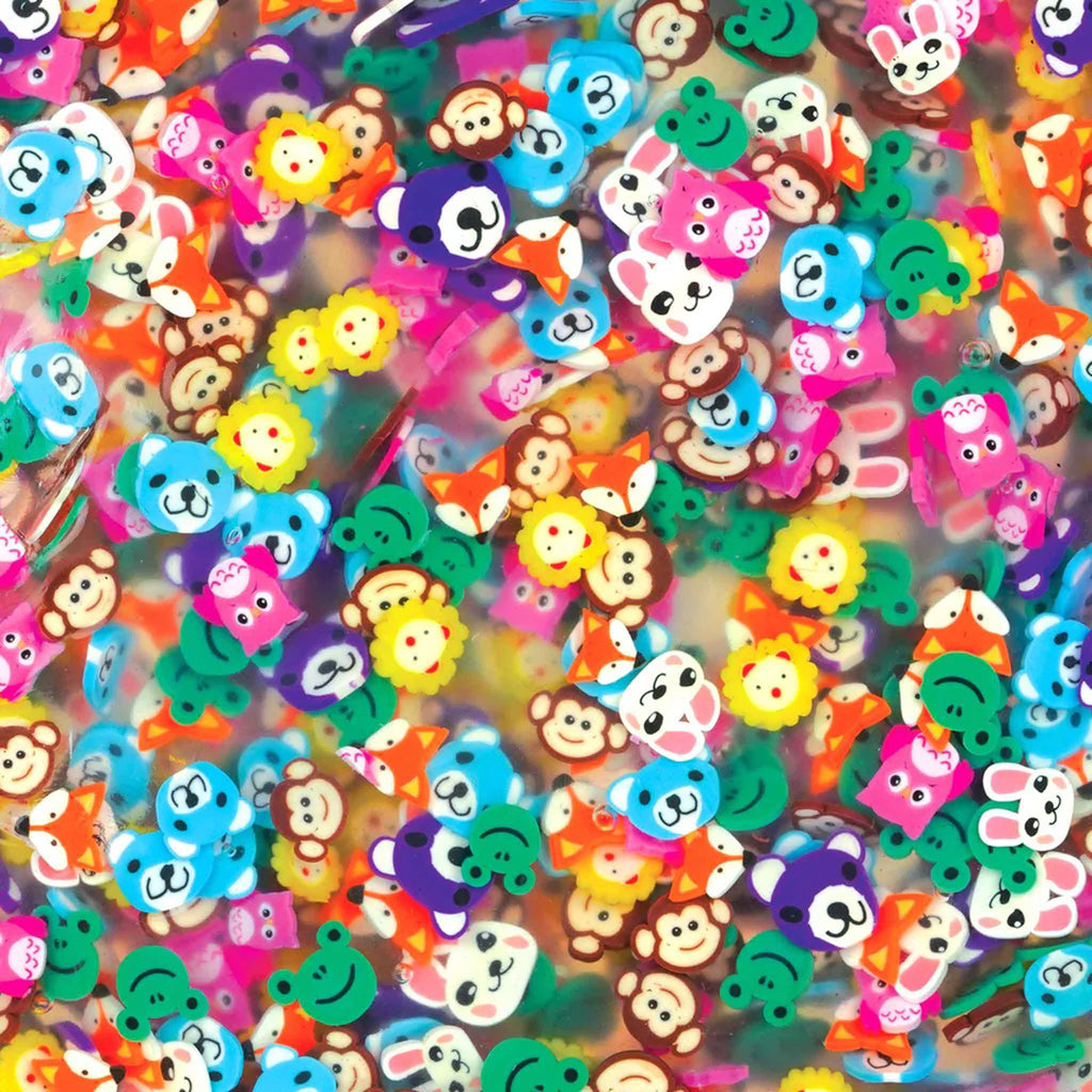 Detail of animal face clay pieces in Crazy Aaron's Hide Inside: Party Animals Thinking Putty.