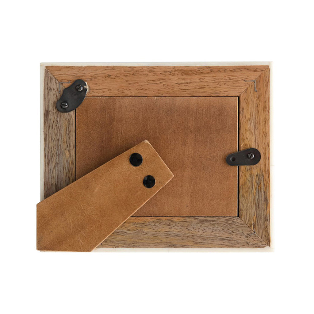 creative co-op hand carved mango wood photo picture frame with bone border back view