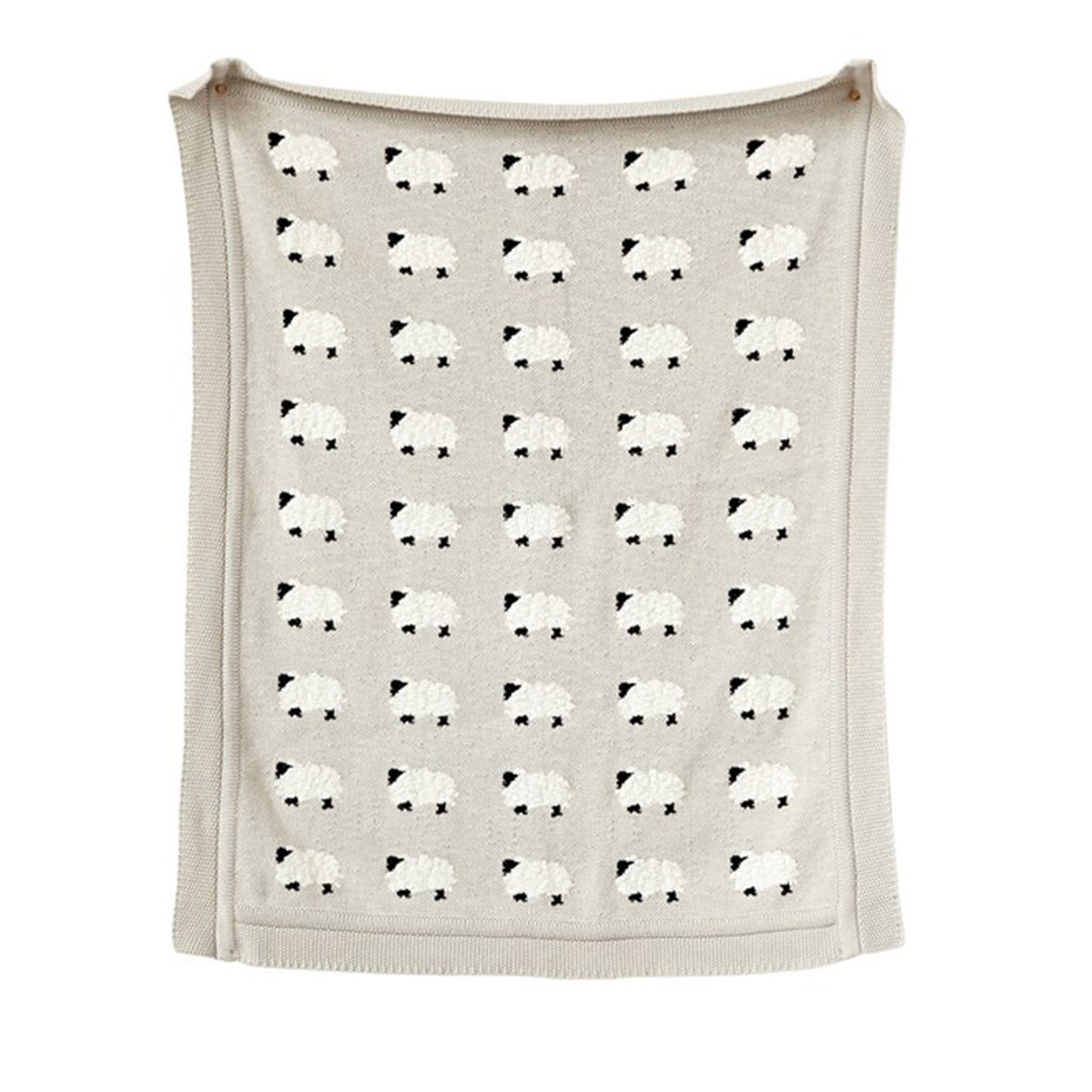 creative co-op light grey cotton knit baby blanket with sheep