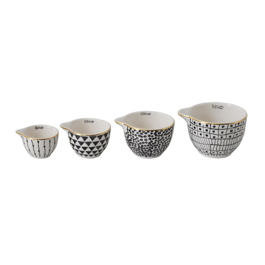 B+W Stoneware Measuring Cups with Gold Rim | Set of 4