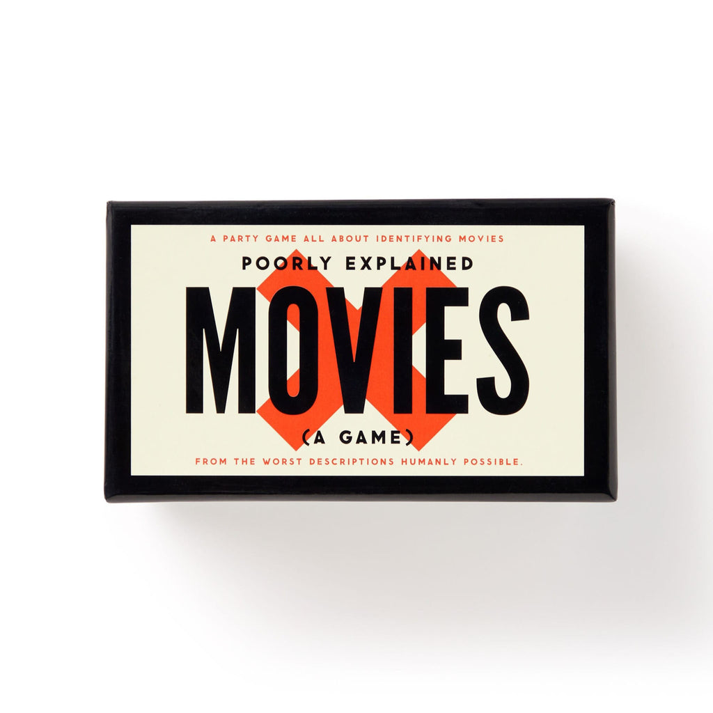 Chronicle Brass Monkey Poorly Explained Movies game in black, white and orange box packaging, front view.