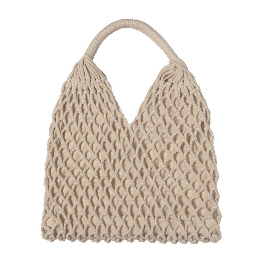 danica now designs hand knotted natural cotton rope macrame bag with single handle front view