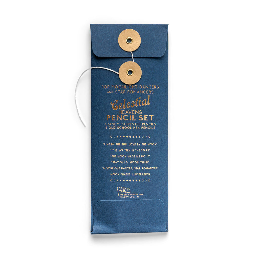 designworks ink celestial heavens 2 carpenter and 4 hex pencil set in packaging back