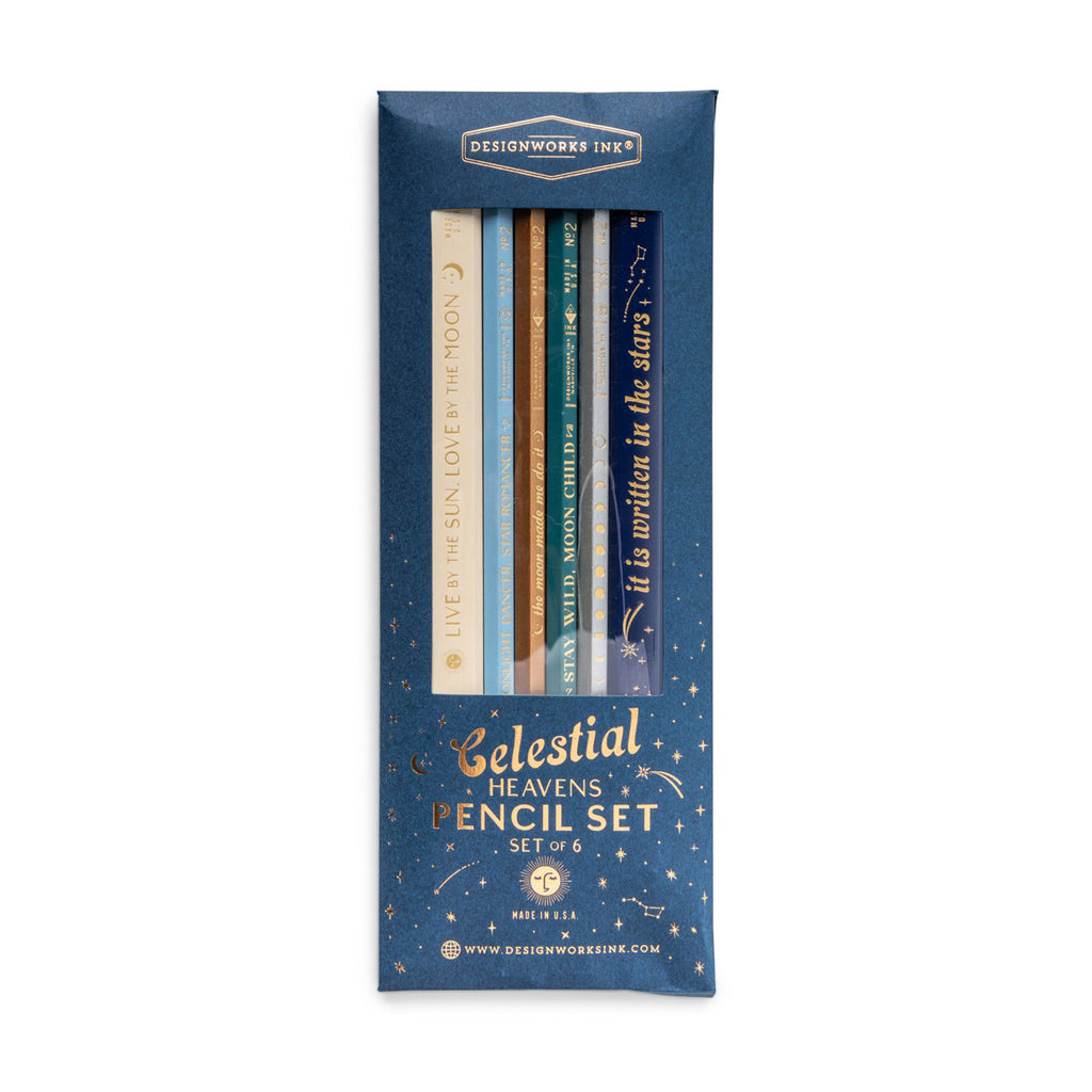 designworks ink celestial heavens 2 carpenter and 4 hex pencil set in packaging front
