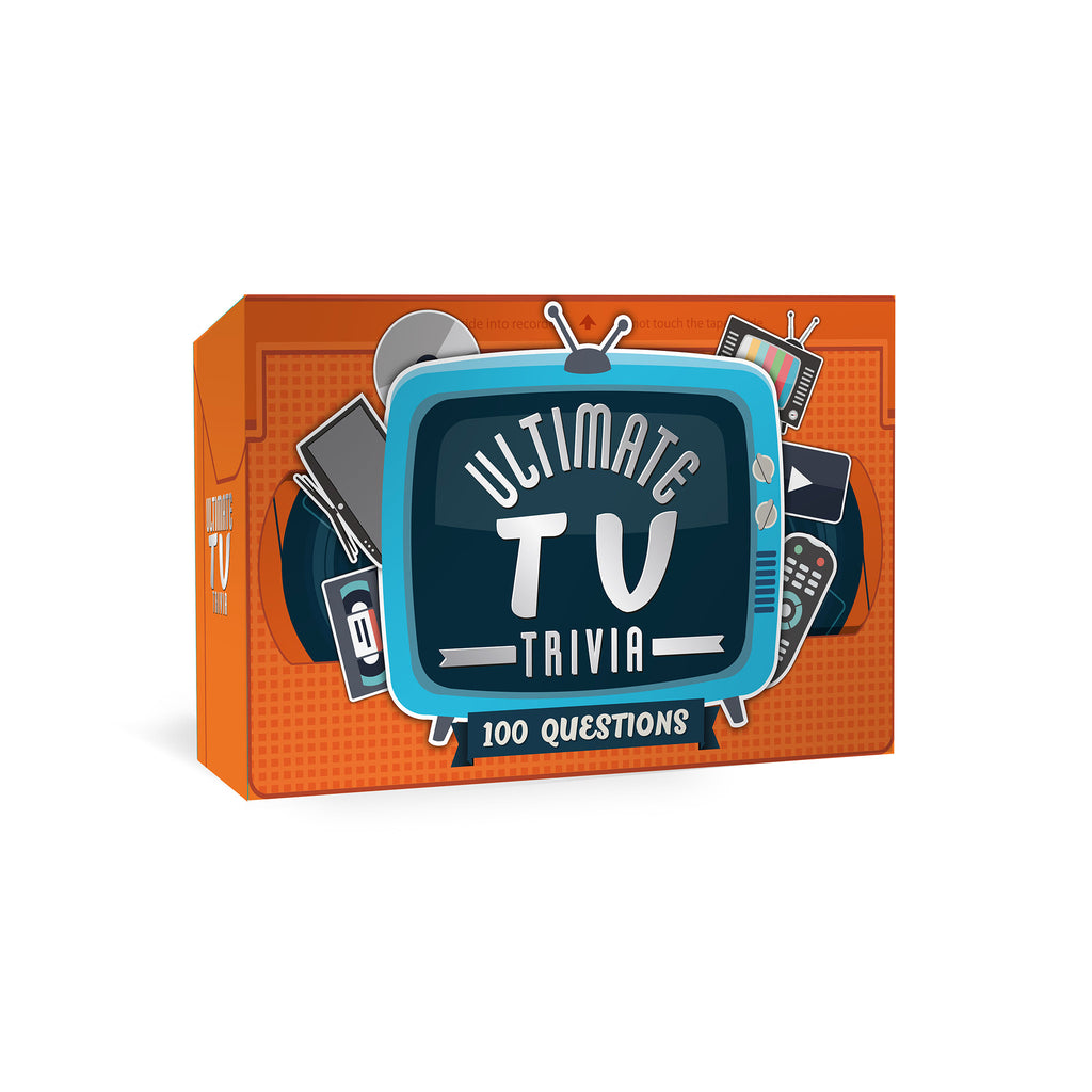 Gift Republic Ultimate TV Trivia cards in orange box packaging, front view.