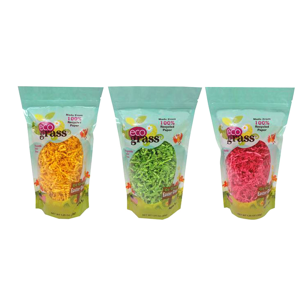eco eggs eco paper grass in yellow green or pink in resealable bag
