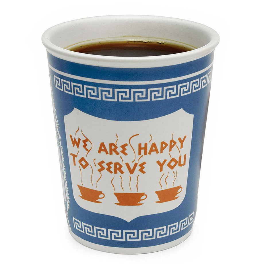 We Are Happy To Serve You" Greek Ceramic Cup (10 oz)  Annie's Blue Ribbon  General Store