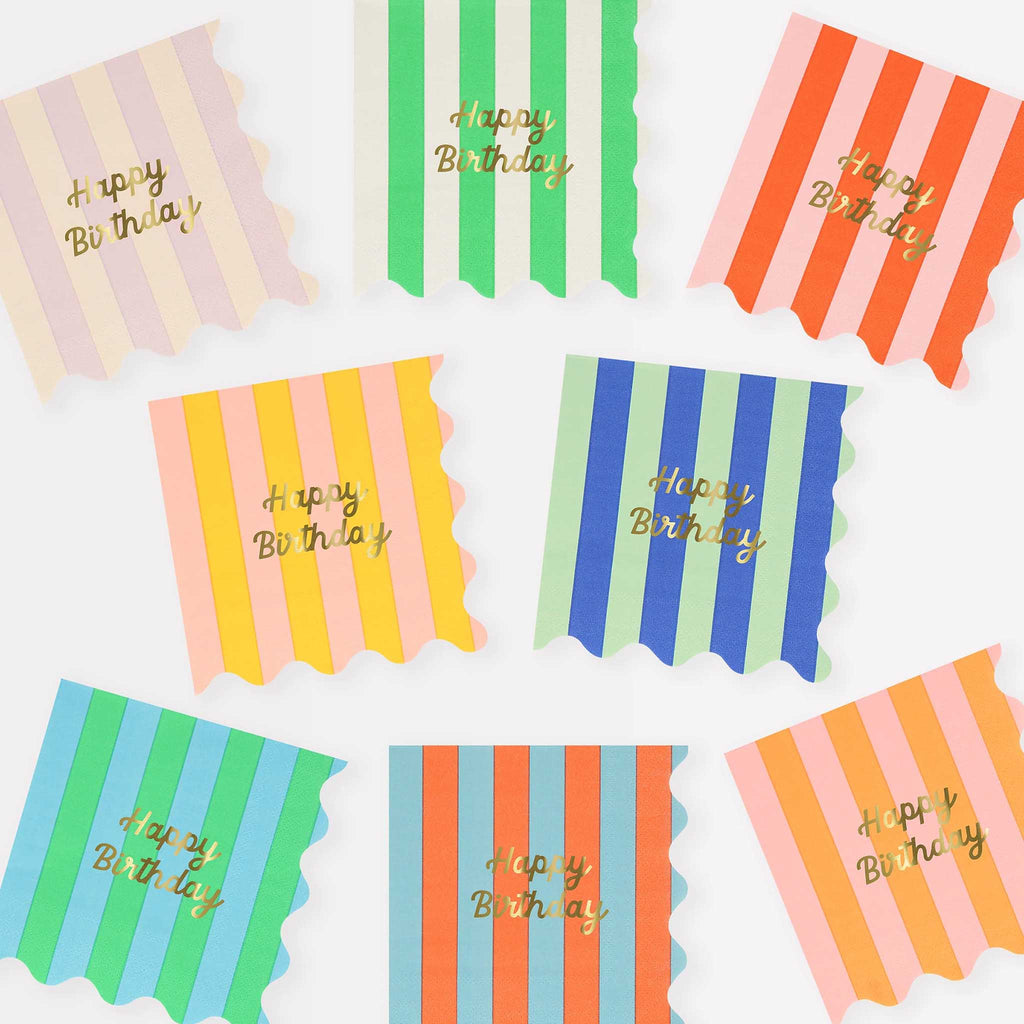 meri meri stripe happy birthday small napkins
