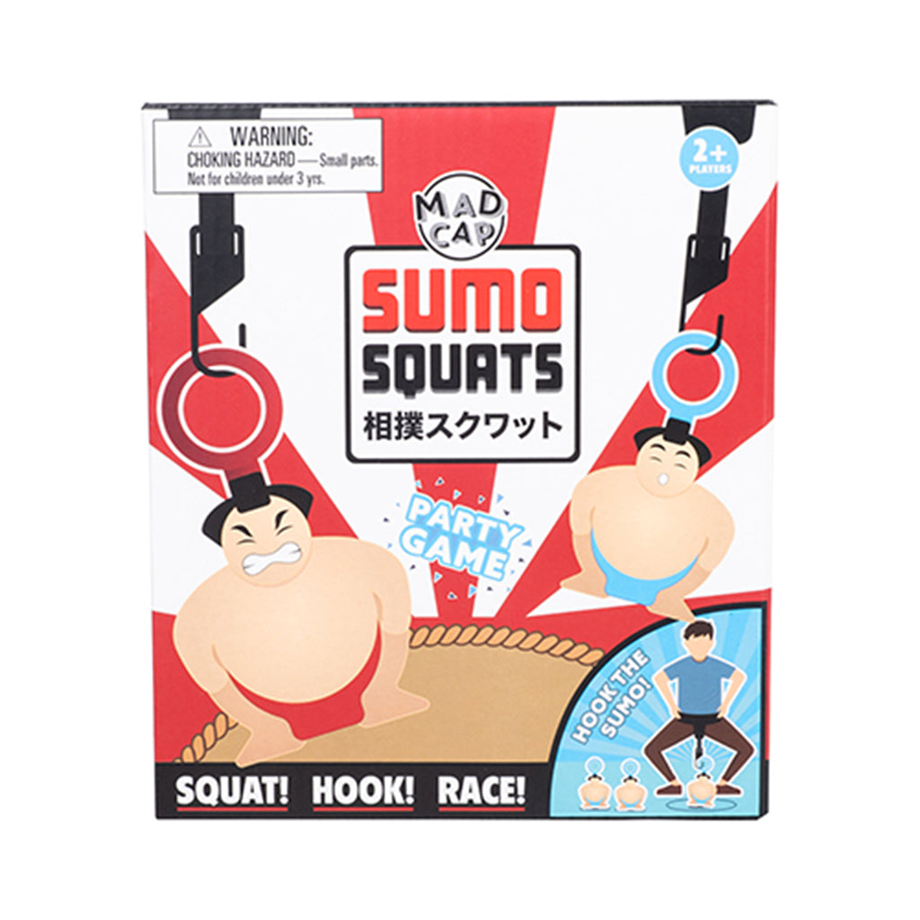 Fizz Creations Sumo Squats party game in illustrated box packaging, front view.