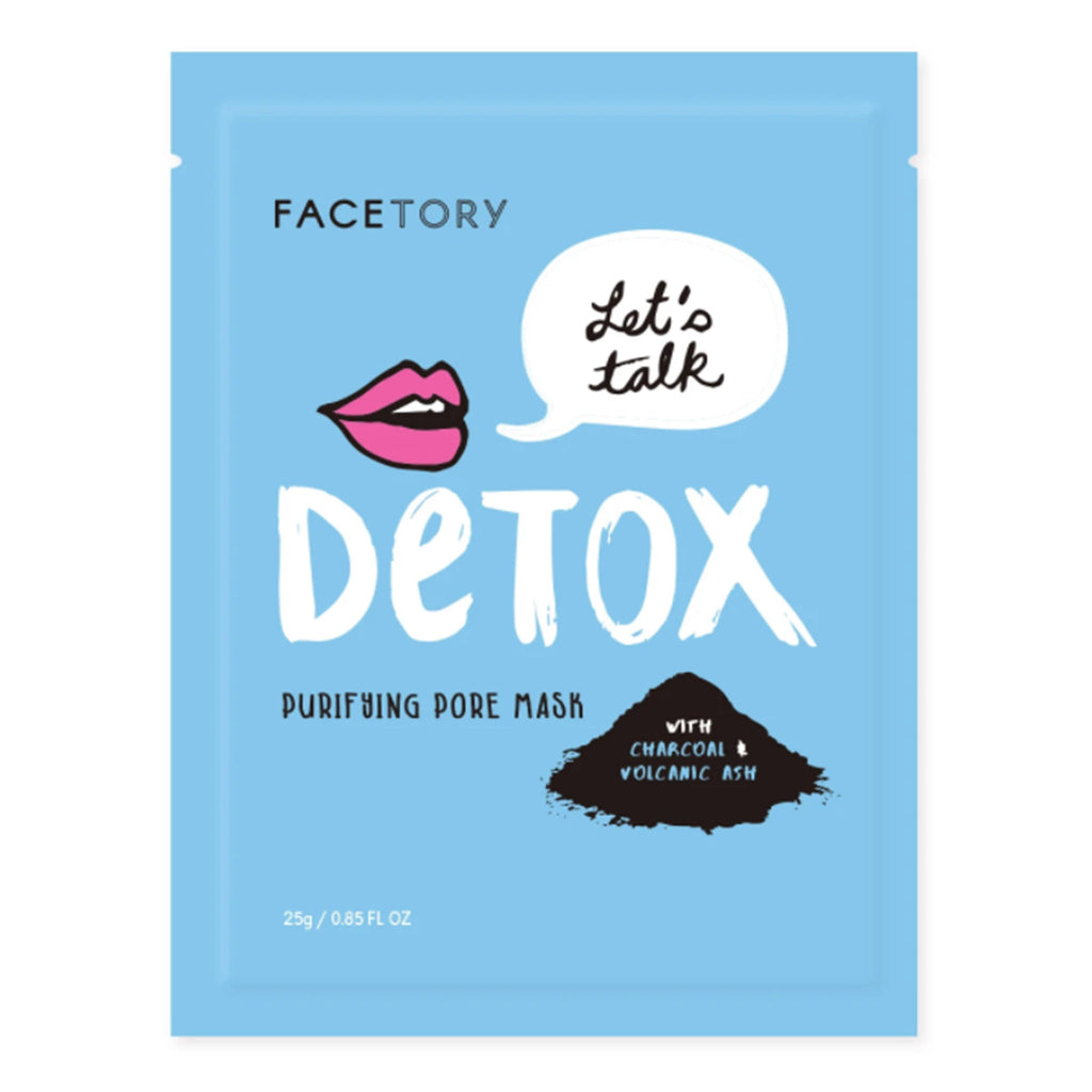 facetory lets talk detox purifying pore sheet face mask with charcoal and volcanic ash packaging front