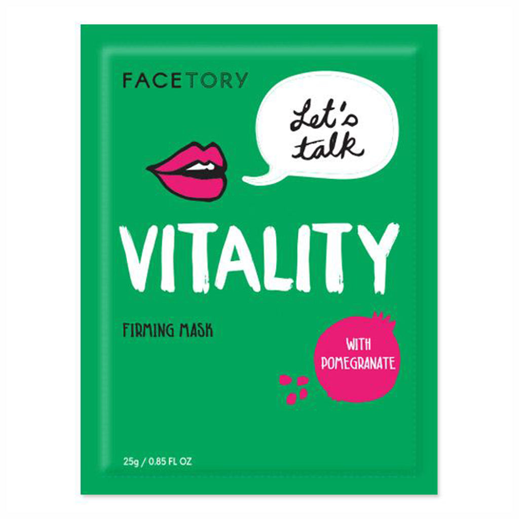 facetory lets talk vitality firming sheet face mask with pomegranate packaging front