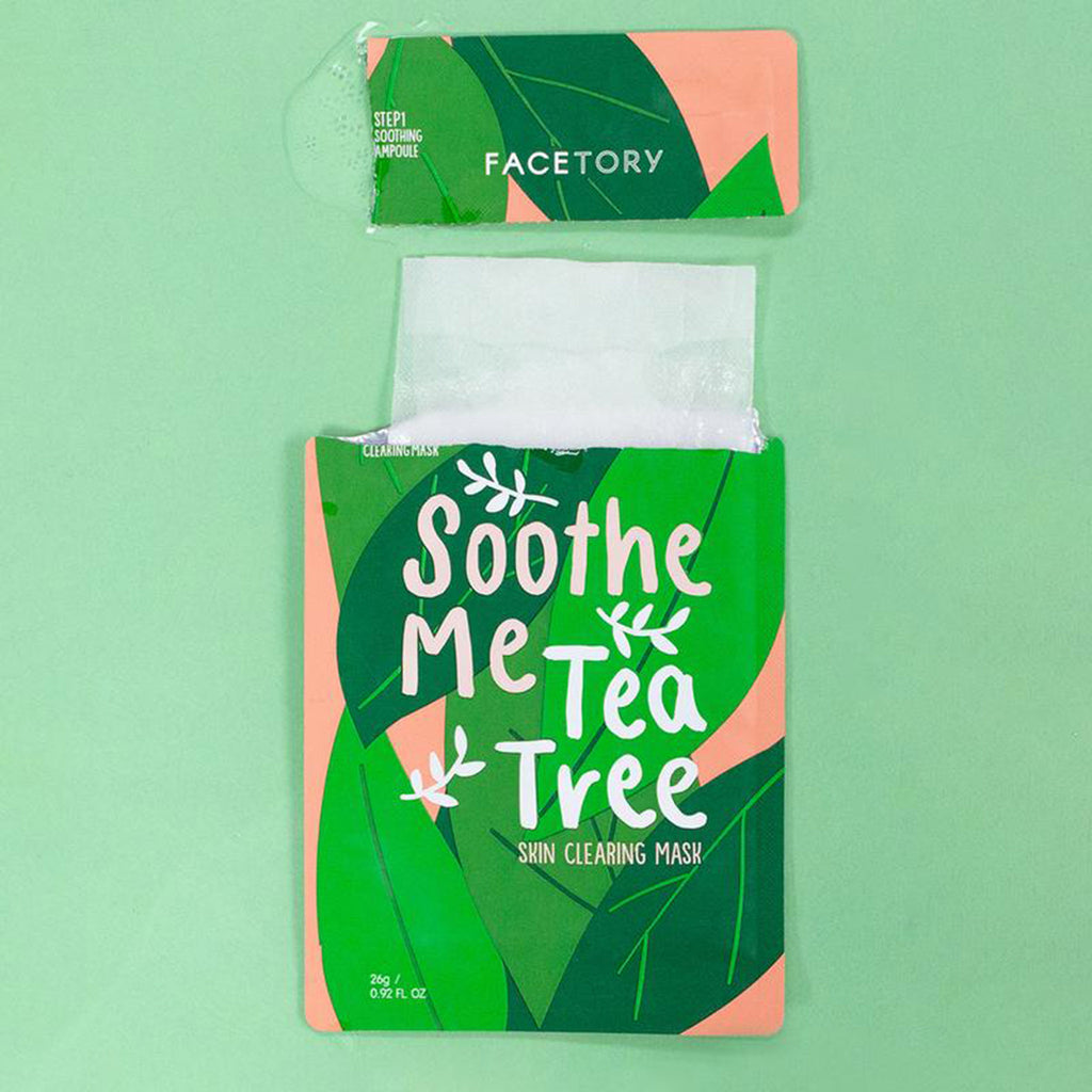 facetory soothe me tea tree skin clearing and soothing ampoule with sheet face mask packaging open