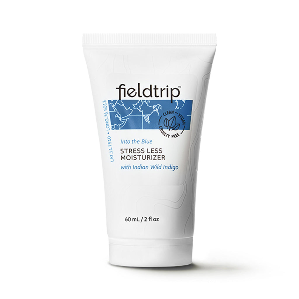 fieldtrip into the blue stress less moisturizer gender-neutral face lotion in 2 fl oz white tube.