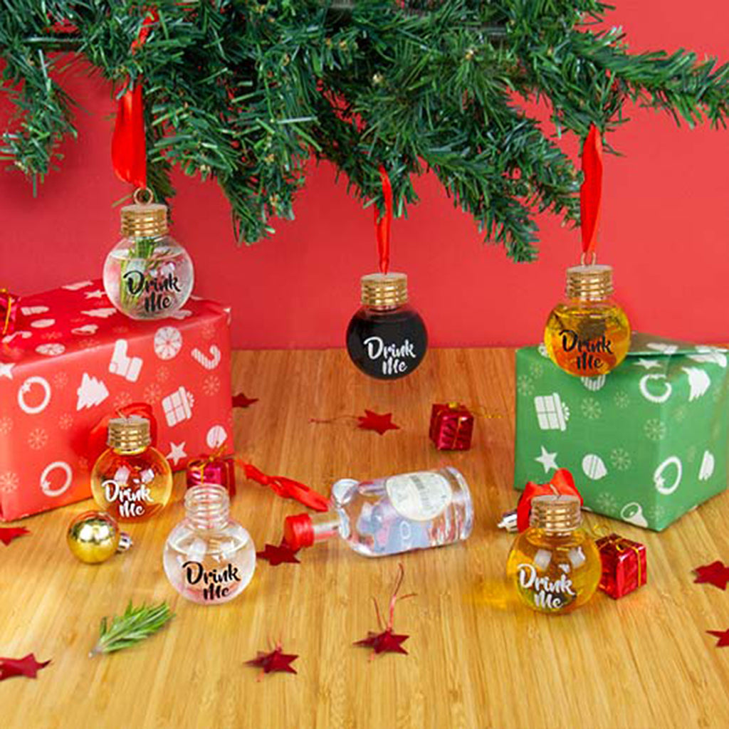 gift republic festive boozeballs set of 6 fillable christmas ornaments hanging on tree