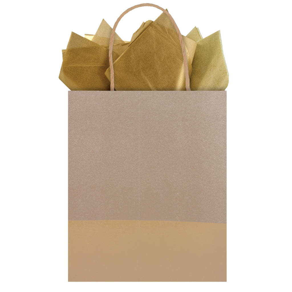 medium brown kraft gift bag with metallic gold stripe