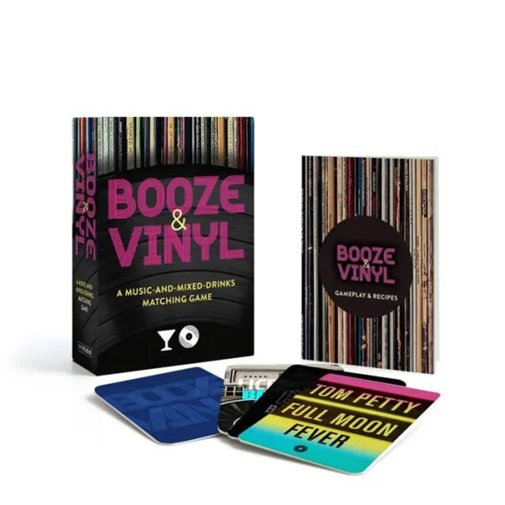 Booze & Vinyl a music and mixed drinks matching game with included booklet and sample album and booze cards.