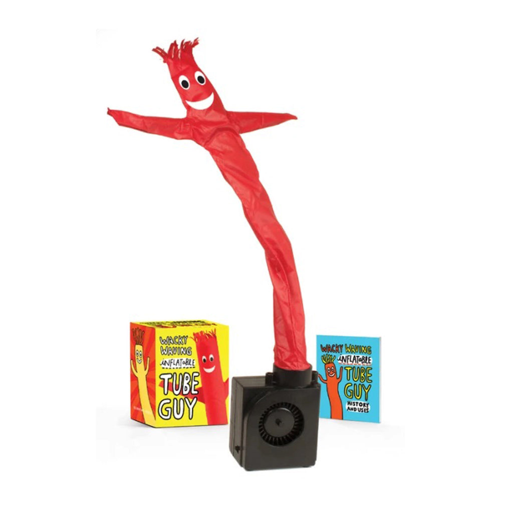 Mini red wacky waving inflatable tube guy with box and mini book.