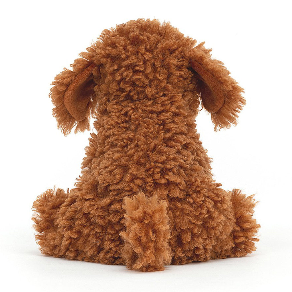 jellycat cooper labradoodle pup plush toy back view of copper dog with floppy ears and tail