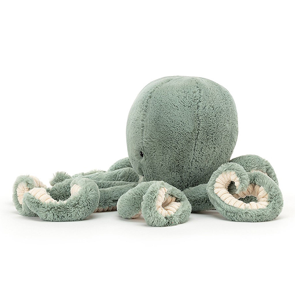 jellycat large odyssey octopus sea moss green stuffie plush toy side view