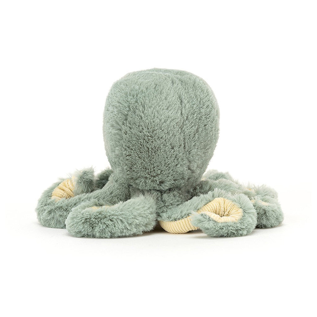 jellycat tiny odyssey octopus sea moss green stuffie plush toy back view