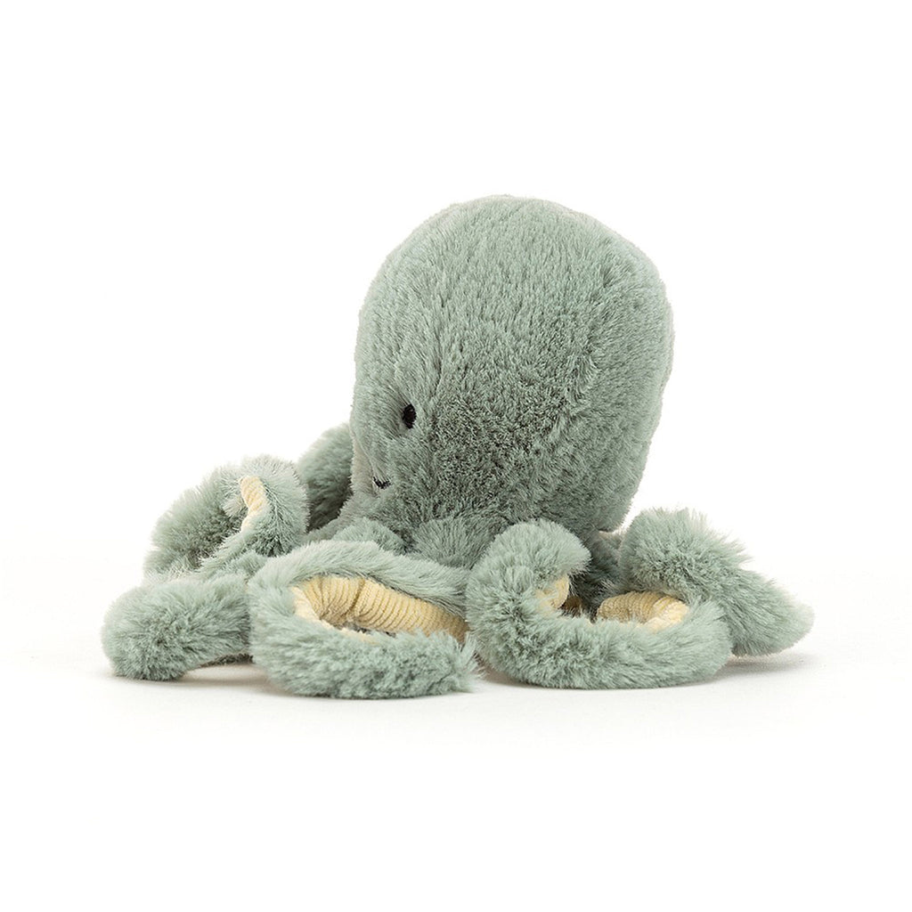 jellycat tiny odyssey octopus sea moss green stuffie plush toy side view