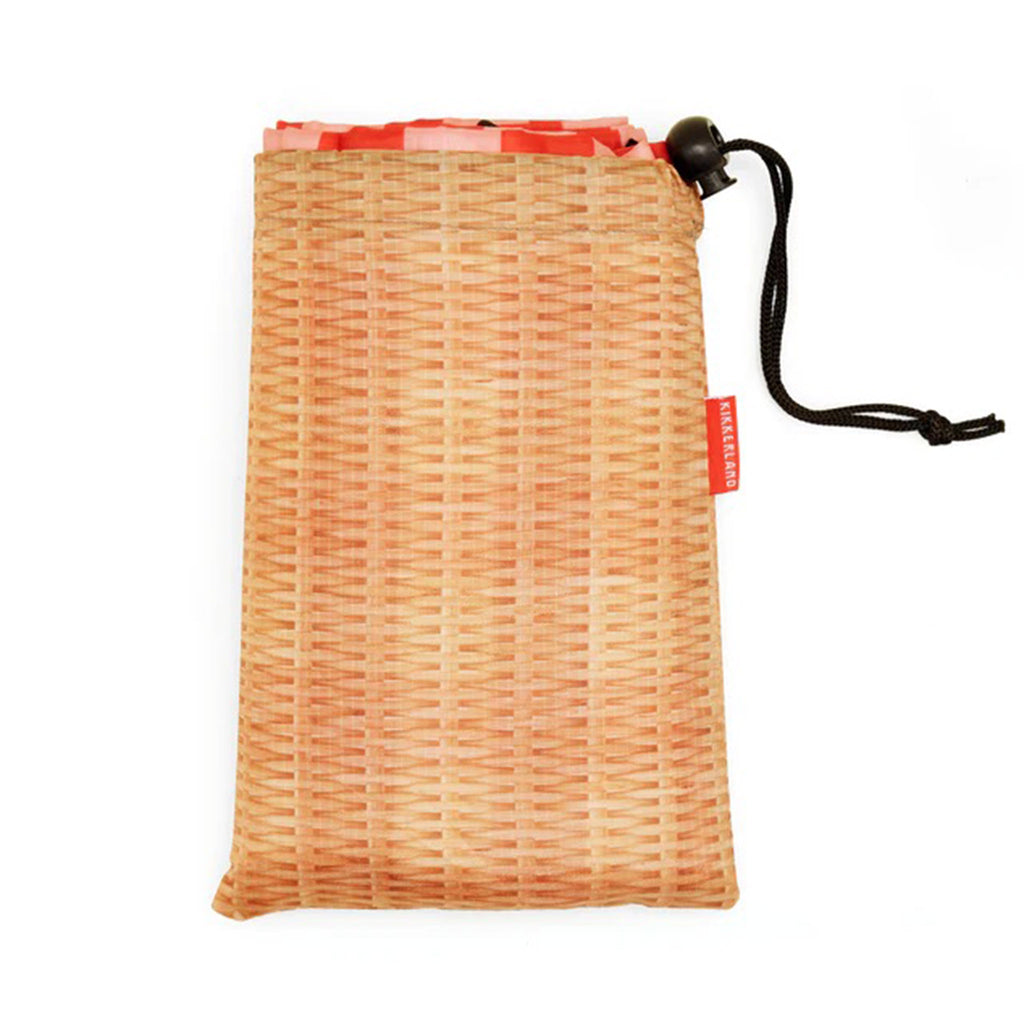 Kikkerland red & white gingham print ripstop nylon picnic blanket in wicker print pouch.