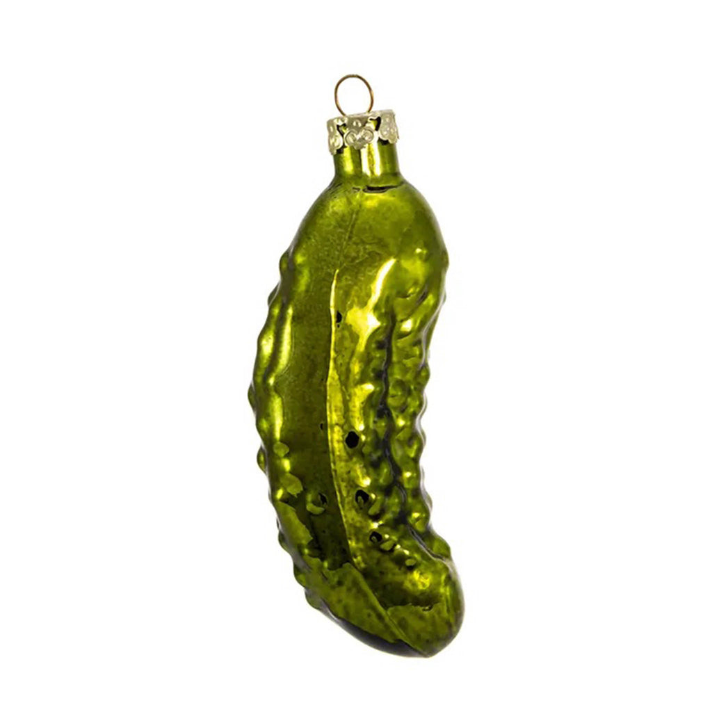 kurt adler green glass holiday ornament that looks like a pickle.