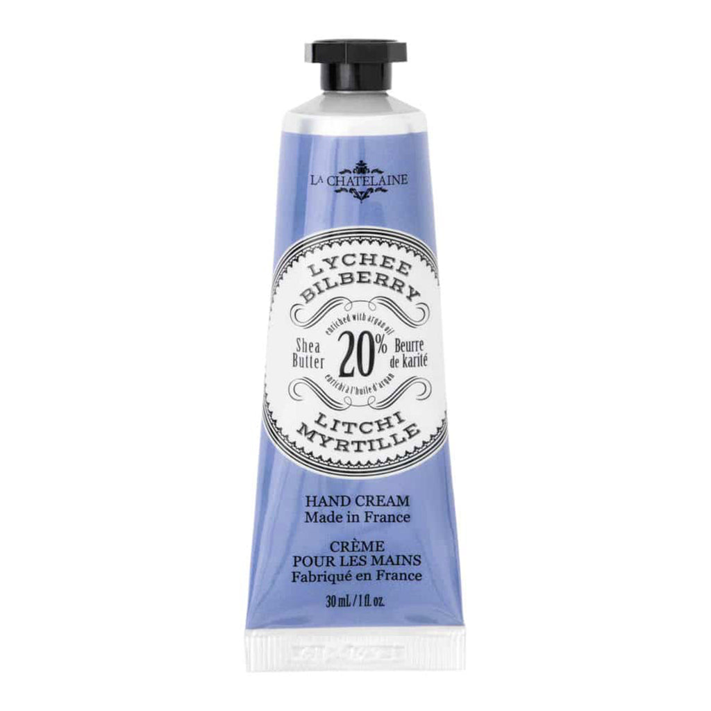 la chatelaine lychee bilberry scented luxurious hand cream in indigo blue tube