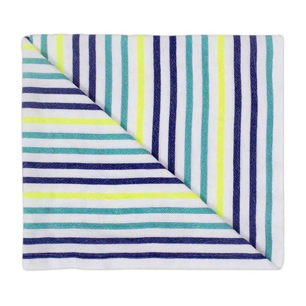 las bayadas la alicia dark blue, green, neon yellow and white sriped woven beach blanket towel folded