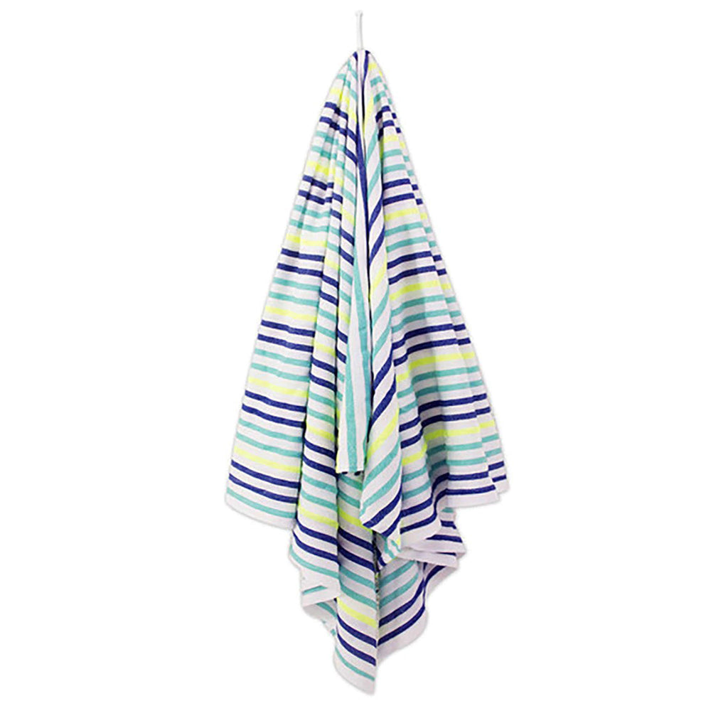 las bayadas la alicia dark blue, green, neon yellow and white sriped woven beach blanket towel hanging