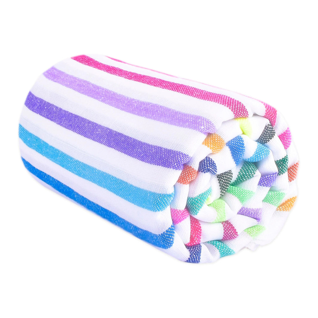 las bayadas la lucia colorful striped woven beach blanket towel rolled up