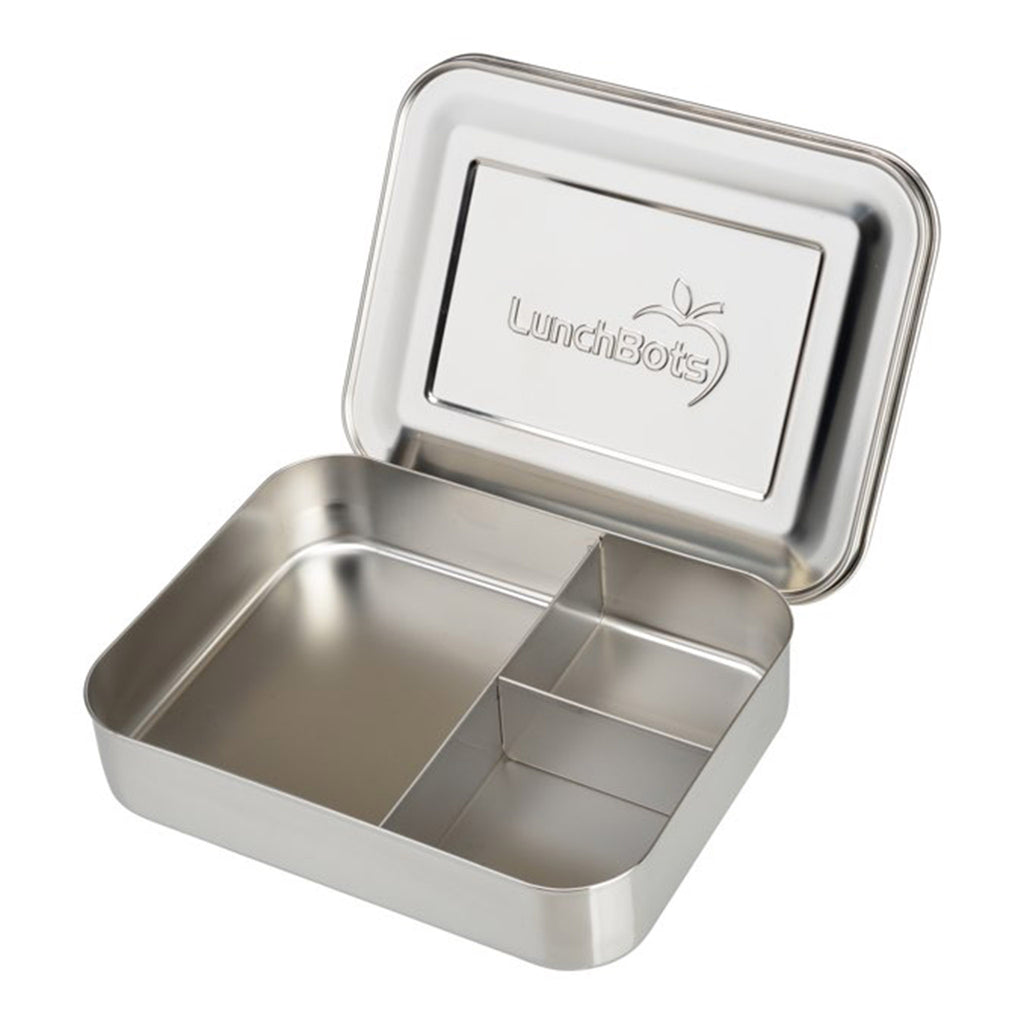 lunchbots large trio stainless steel bento box lunchbox with lid off