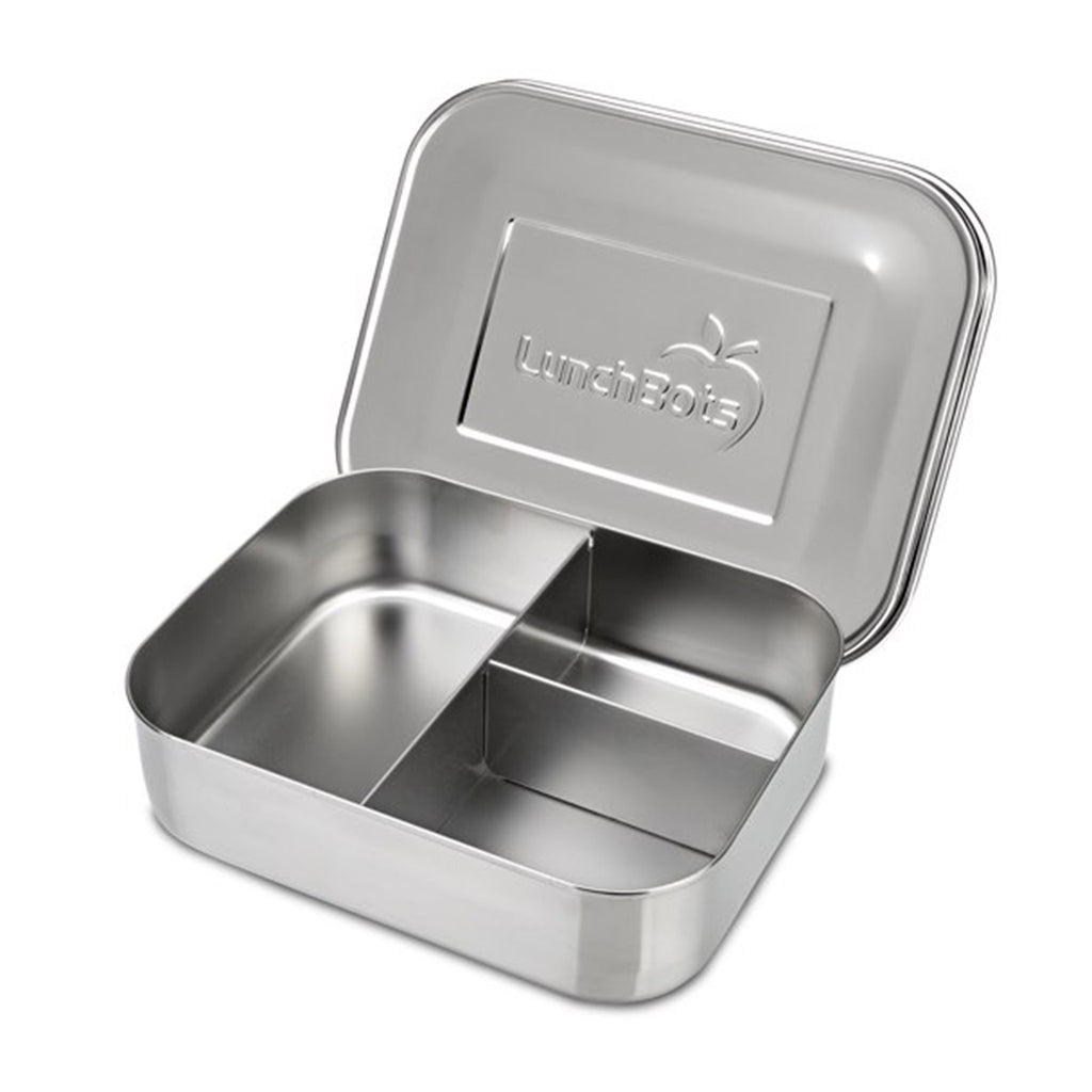 lunchbots medium trio stainless steel bento box lunchbox lid open