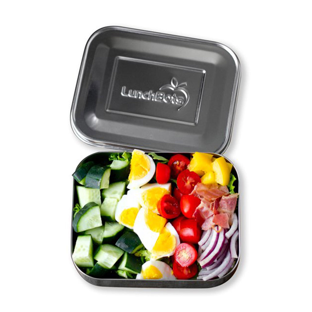 lunchbots medium uno stainless steel bento box lunchbox open with salad