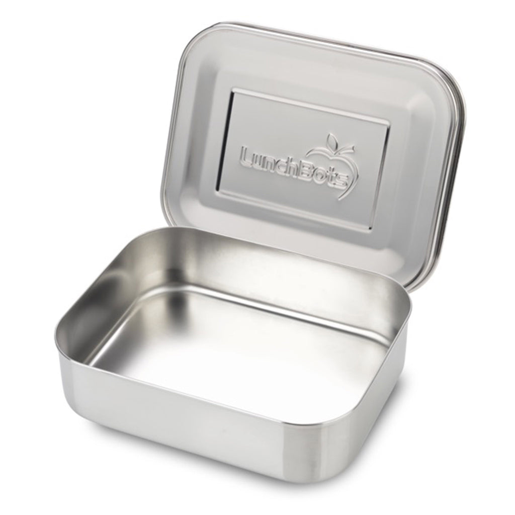 lunchbots medium uno stainless steel bento box lunchbox with lid open