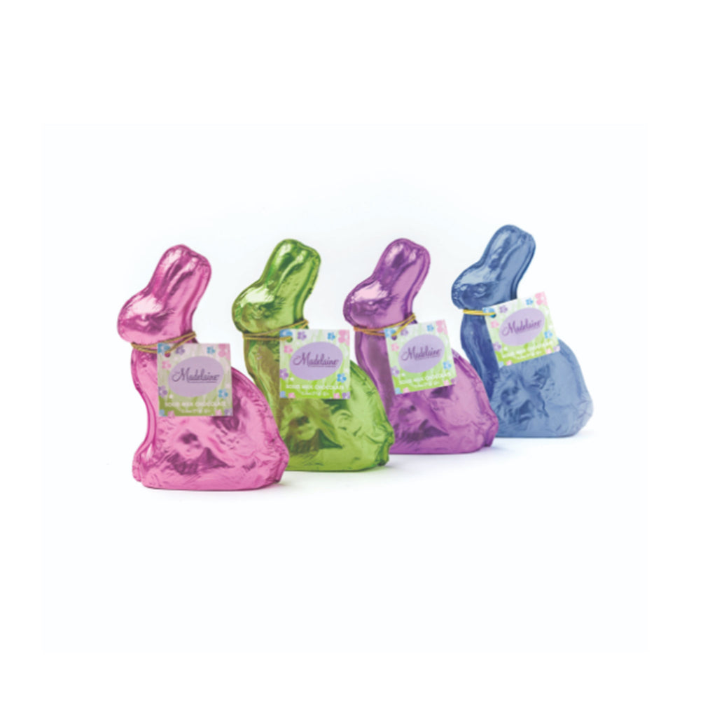 madelaine 2.5 ounce pastel decorative foil wrapped sitting bunny rabbit made with solid milk chocolate easter bunny candy