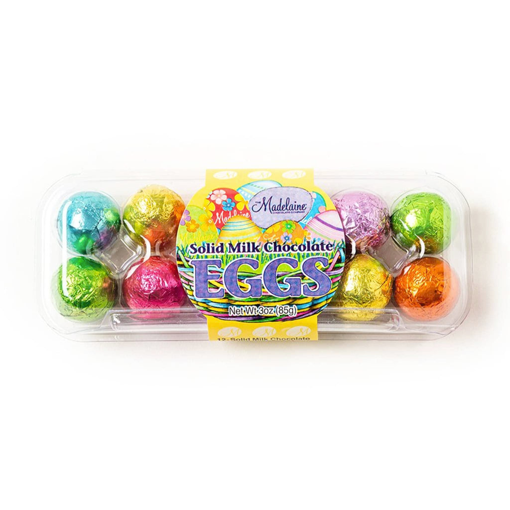 madelaine 2.75 ounce colorful italian foil wrapped solid milk chocolate eggs in a mini egg crate easter basket candy