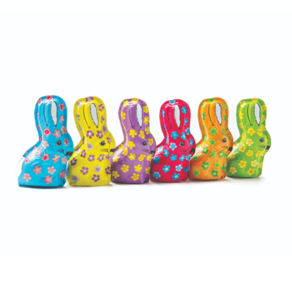 madelaine decorative floral patterned foil wrapped rabbit semi solid premium milk chocolate easter bunny candy